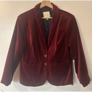 ModCloth  Red Velvet Blazer Woman SZ XL Pockets & 2 Fancy Metal Buttons Bohemian